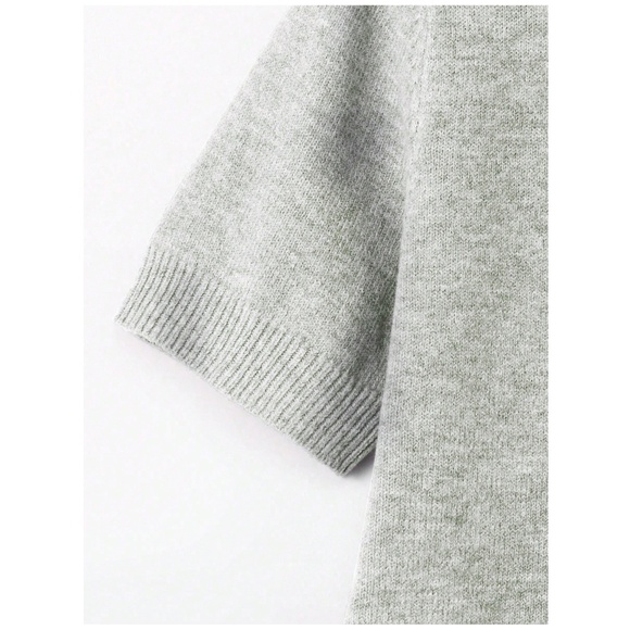Grey Knit Sweater Top Round Neck Short Sleeve - Picture 7 of 11